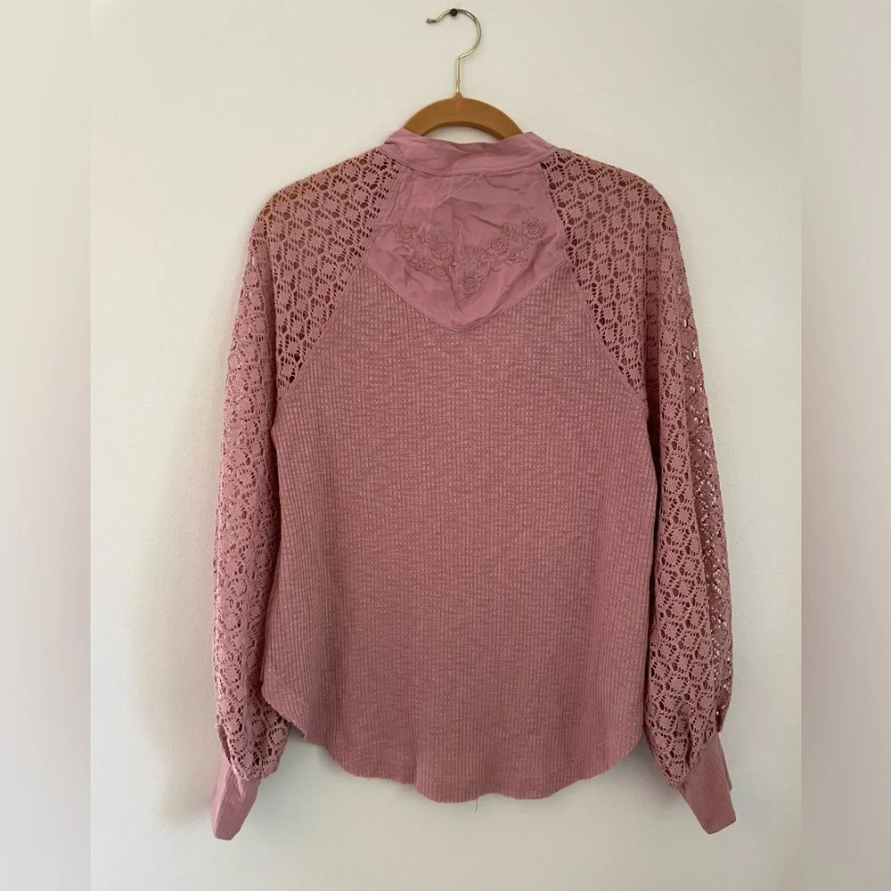 Free people sweetest thing thermal knit high neck long sleeve top size xs pink